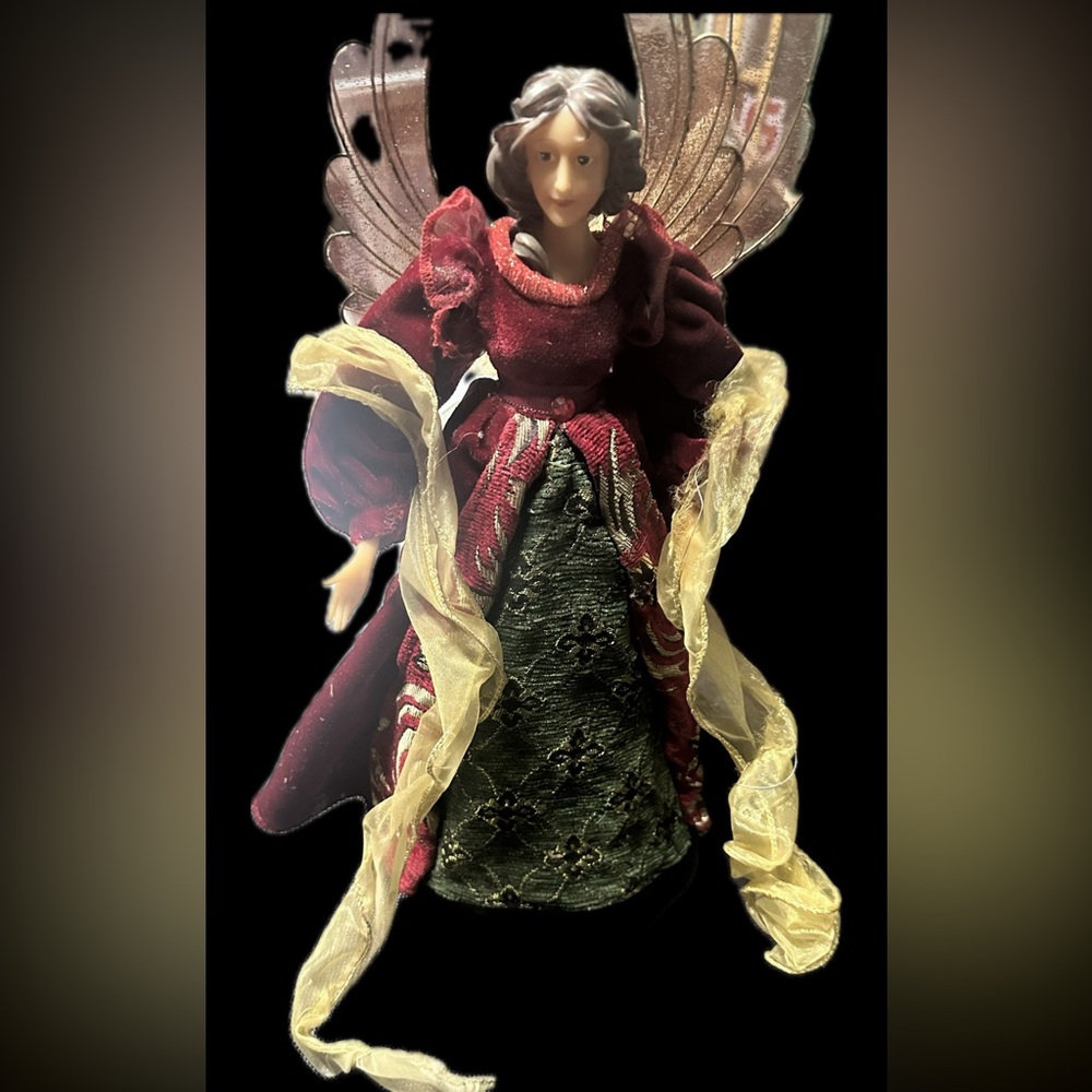 Elegant Burgundy and Green Angel Figurine